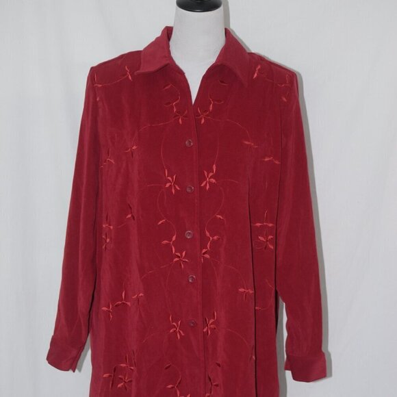 EUC Velvet-feel 2 pc Top & Bottom 18W Burgundy Floral Red Embroidery Tracksuit - Picture 2 of 8